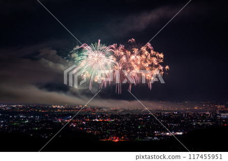 <Niigata Prefecture> Nagaoka Fireworks Festival - Aerial view <Niigata Prefecture> Nagaoka Fireworks Festival - Aerial view 117455951