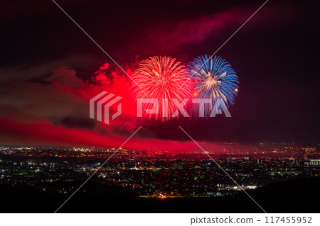 <Niigata Prefecture> Nagaoka Fireworks Festival - Aerial view <Niigata Prefecture> Nagaoka Fireworks Festival - Aerial view 117455952