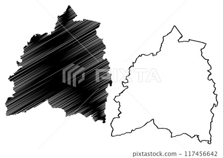 Bassetlaw Non-metropolitan district (United Kingdom of Great Britain and Northern Ireland, ceremonial county Nottinghamshire or Notts, England) map vector illustration, scribble sketch map 117456642