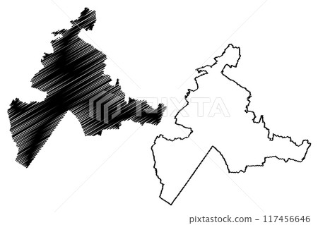 Blaby Non-metropolitan district (United Kingdom of Great Britain and Northern Ireland, ceremonial county Leicestershire or Leics, England) map vector illustration, scribble sketch map 117456646