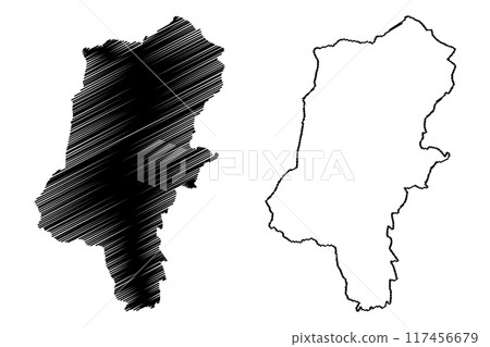 Cannock Chase Non-metropolitan district (United Kingdom of Great Britain and Northern Ireland, ceremonial county Staffordshire or Staffs, England) map vector illustration, scribble sketch map 117456679
