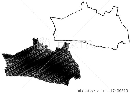 City, borough, and district London (United Kingdom of Great Britain and Northern Ireland, Ceremonial county and region Greater London, England) map vector illustration, scribble sketch map 117456863