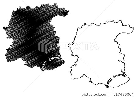 Colchester Non-metropolitan district, Borough and City (United Kingdom of Great Britain and Northern Ireland, ceremonial county Essex, England) map vector illustration, scribble sketch map 117456864