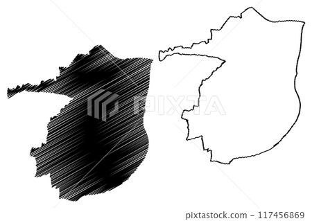 Crawley Non-metropolitan district, Town and borough (United Kingdom of Great Britain and Northern Ireland, ceremonial county West Sussex, England) map vector illustration, scribble sketch map 117456869