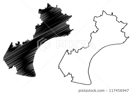 Folkestone and Hythe Non-metropolitan district (United Kingdom of Great Britain and Northern Ireland, ceremonial county Kent, England) map vector illustration, scribble sketch Shepway map Folkestone and Hythe Non-metropolitan district (United Kingdom of Great Britain and Northern Ireland, ceremonial county Kent, England) map vector illustration, scribble sketch Shepway map 117456947