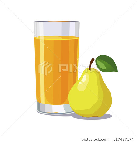 Full glass of yellow freshly squeezed pear juice. Isolated vector summer drink for flat design Full glass of yellow freshly squeezed pear juice. Isolated vector summer drink for flat design 117457174