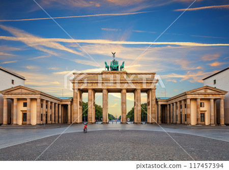 Brandenburg Gate or Brandenburger Tor at sunset, Berlin, Germany 117457394