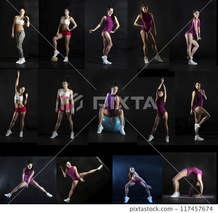 Beautiful athletic girl on a dark background 117457674