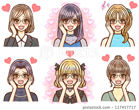 Illustration material set 3 of adult women in love with various hairstyles 117457717