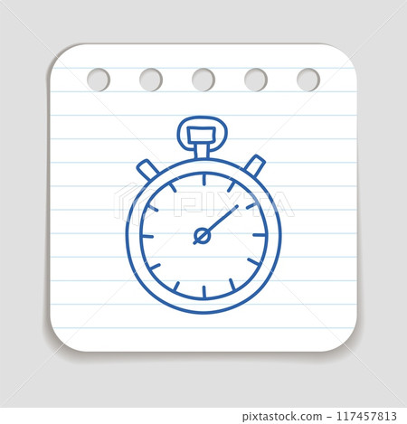 Doodle Chronometer icon, blue pen hand drawn symbol on a notepaper piece Doodle Chronometer icon, blue pen hand drawn symbol on a notepaper piece 117457813