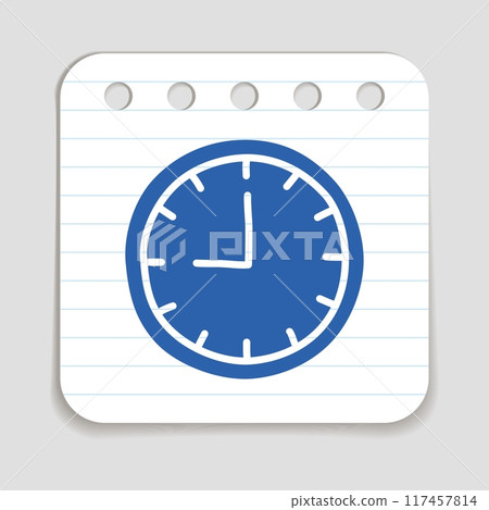 Doodle Wall Clock icon, blue pen hand drawn infographic symbol on a notepaper piece Doodle Wall Clock icon, blue pen hand drawn infographic symbol on a notepaper piece 117457814