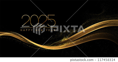 2025 New Year Abstract shiny color gold wave design element 2025 New Year Abstract shiny color gold wave design element 117458314