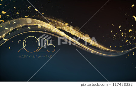 2025 New Year Abstract shiny color gold wave design element 117458322