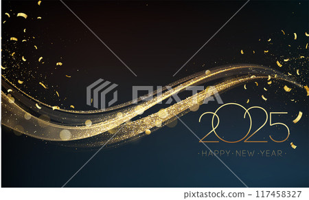 2025 New Year Abstract shiny color gold wave design element 2025 New Year Abstract shiny color gold wave design element 117458327