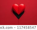 Stylized red heart design on bold red background representing love and affection in contemporary art 117458547