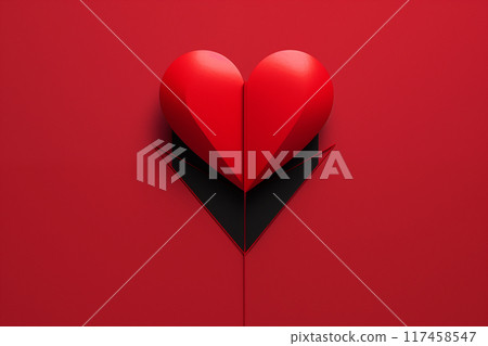 Stylized red heart design on bold red background representing love and affection in contemporary art Stylized red heart design on bold red background representing love and affection in contemporary art 117458547