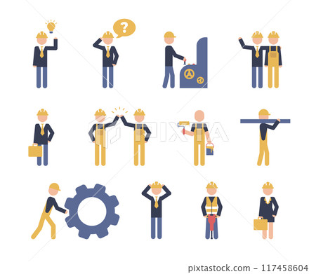 Construction worker character vector design. Pictogram construction people set. 117458604