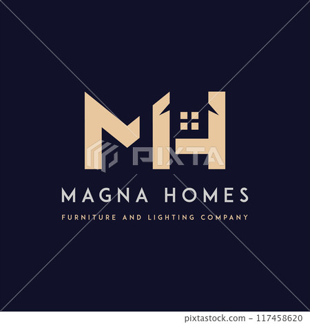 The Power of a HM Letter  Logo Initial letter hm, mh, m, h elegant and luxury Initial with Rectangular frame minimal monogram logo design vector template 117458620