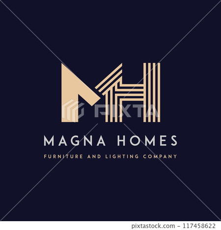 The Power of a HM Letter  Logo Initial letter hm, mh, m, h elegant and luxury Initial with Rectangular frame minimal monogram logo design vector template 117458622