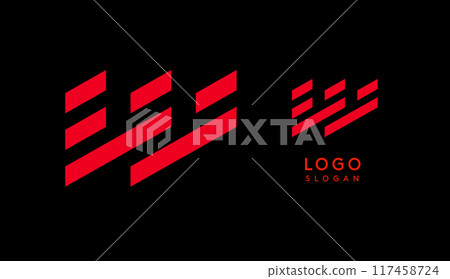 Abstract red geometric letter W with parallel lines. Stripes modern logotype concept, futuristic design for an innovative company, minimalist sporty and technological power style. Vector illustration 117458724
