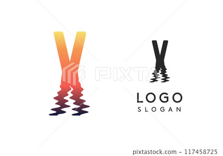Letter X logo template, sunset reflection on water or sunset path logotype design for creative agencies, environment groups, design studios, tech companies, startups. Vector illustration 117458725