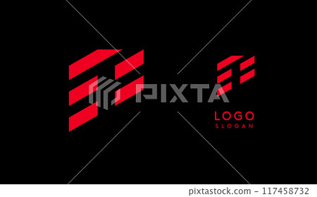 Abstract red geometric letter P with parallel lines. Stripes modern logotype concept, futuristic design for an innovative company, minimalist sporty and technological power style. Vector illustration 117458732