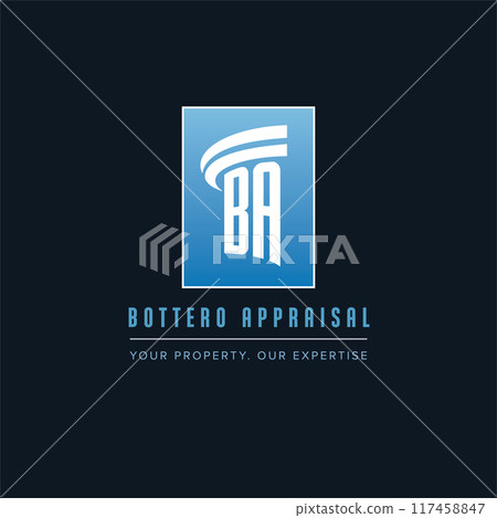 B A Logo BA Letter modern Design Vector with blue and silver gradient color. BA logo design. Vector illustration modern B A Logo BA Letter modern Design Vector with blue and silver gradient color. BA logo design. Vector illustration modern 117458847