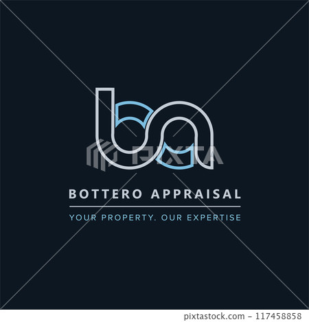 B A Logo BA Letter modern Design Vector with blue and silver gradient color. BA logo design. Vector illustration modern B A Logo BA Letter modern Design Vector with blue and silver gradient color. BA logo design. Vector illustration modern 117458858