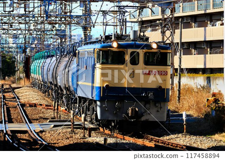 Tank freight train pulled by electric locomotive EF65 Tank freight train pulled by electric locomotive EF65 117458894