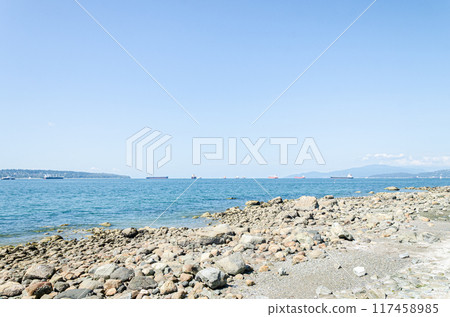 View of English Bay from Stanley Park Beach 2, Vancouver, BC, Canada 117458985