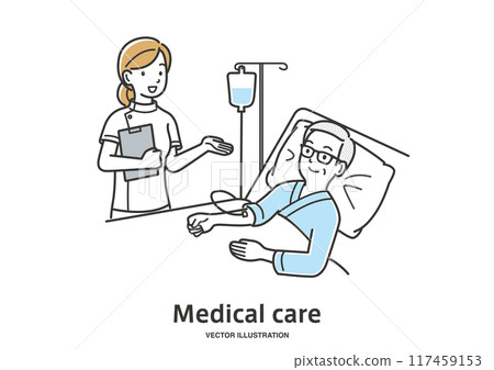 A nurse checking the condition of an elderly male hospitalized patient 117459153