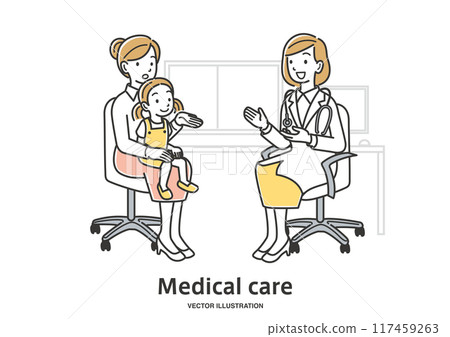 A young girl and her mother being examined by a female doctor 117459263