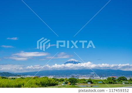 Mt. Fuji as seen from the observation deck at Roadside Station Fuji 117459352