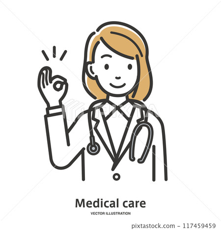 A female doctor giving an OK sign and showing her approval A female doctor giving an OK sign and showing her approval 117459459