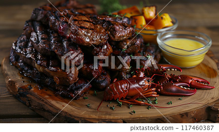 Steak and Lobster Platter. Generative AI. 117460387