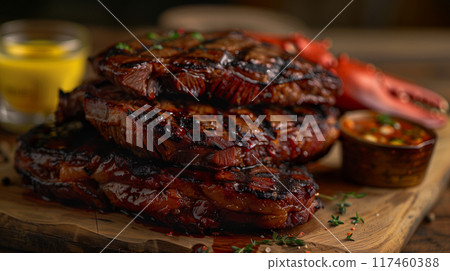 Steak and Lobster Platter. Generative AI. 117460388