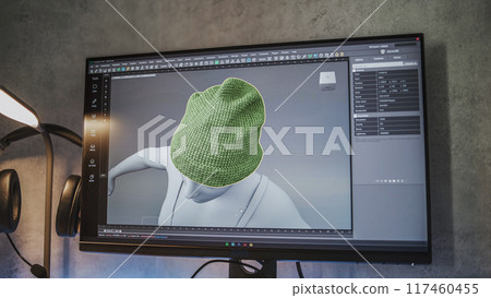 Interface of professional 3D modeling software displayed on the computer monitor Interface of professional 3D modeling software displayed on the computer monitor 117460455