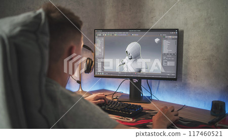 Caucasian teenager rendering model of game character on PC 117460521