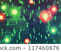 Car high beam. Surreal rainy defocused bokeh pattern as abstract background. Blurred pattern wallpaper. 117460876