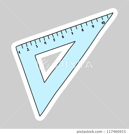 Sticker with triangular ruler, doodle style vector 117460915