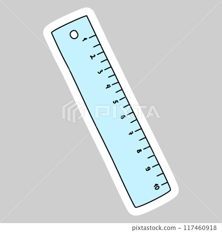 Sticker with straight school ruler, doodle style vector Sticker with straight school ruler, doodle style vector 117460918
