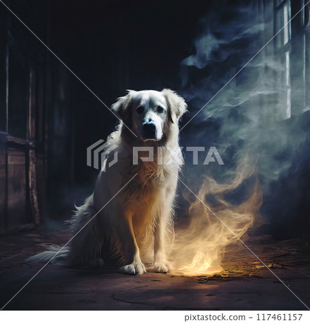 Labrador sitting near the window 117461157