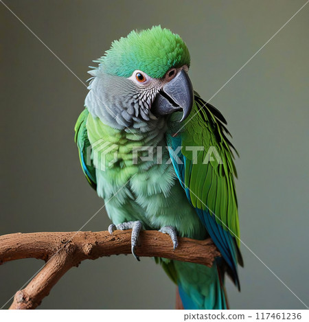 Green parrot on a gray background 117461236