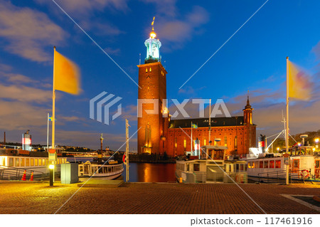 Stockholm City Hall at night, Stockholm, Sweden Stockholm City Hall at night, Stockholm, Sweden 117461916