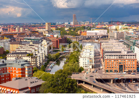 Aerial View of Modern Buildings and Canal, Stockholm, Sweden Aerial View of Modern Buildings and Canal, Stockholm, Sweden 117461925