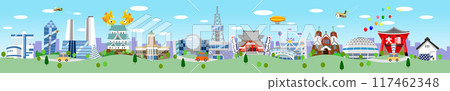 Illustration of tourist spots near Nagoya: Cityscape Illustration of tourist spots near Nagoya: Cityscape 117462348