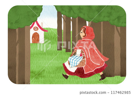 Grimm Fairy Tale Little Red Riding Hood watercolor illustration 117462985