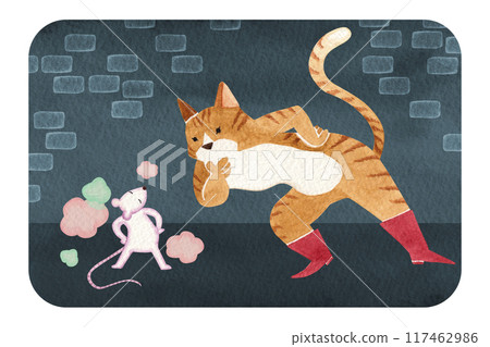 Grimm's Fairy Tales: Puss in Boots watercolor illustration Grimm's Fairy Tales: Puss in Boots watercolor illustration 117462986