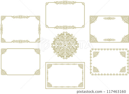 Classic, elegant and gorgeous decorative frame set. Frame set. Blue and gold. 117463160