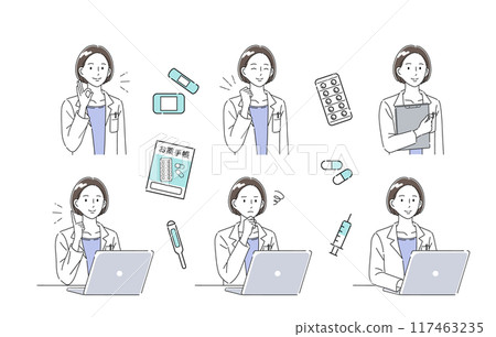 Female doctor pose illustration set 117463235
